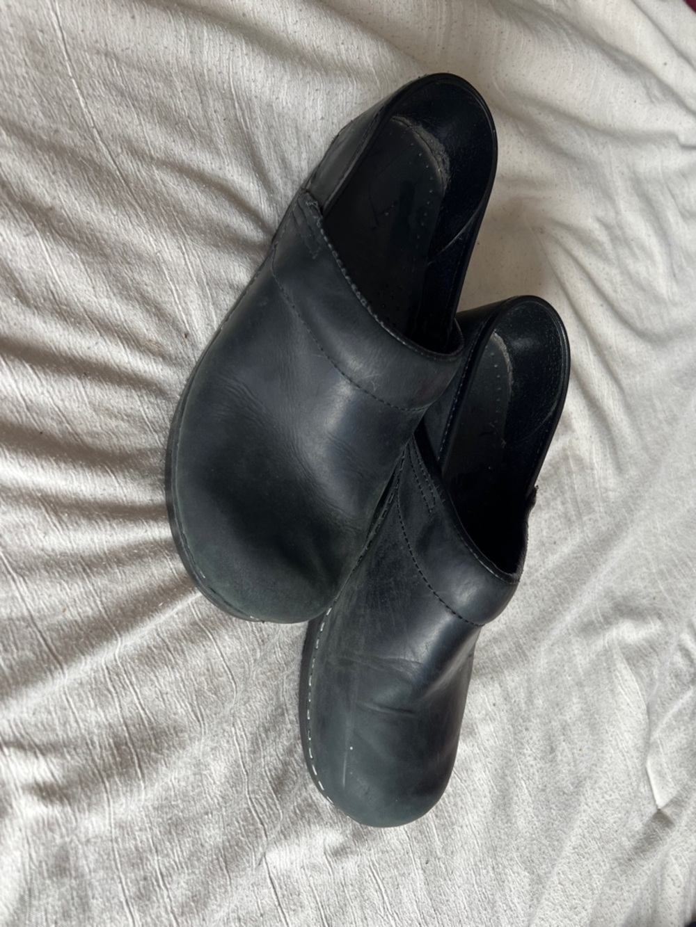 Sanita Black Slip-On Leather Clogs